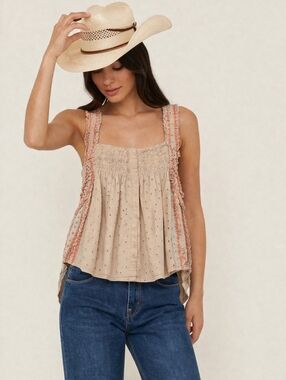 HOUSE OF HARLOW Boho Eyelet Square-Neck Tank Top